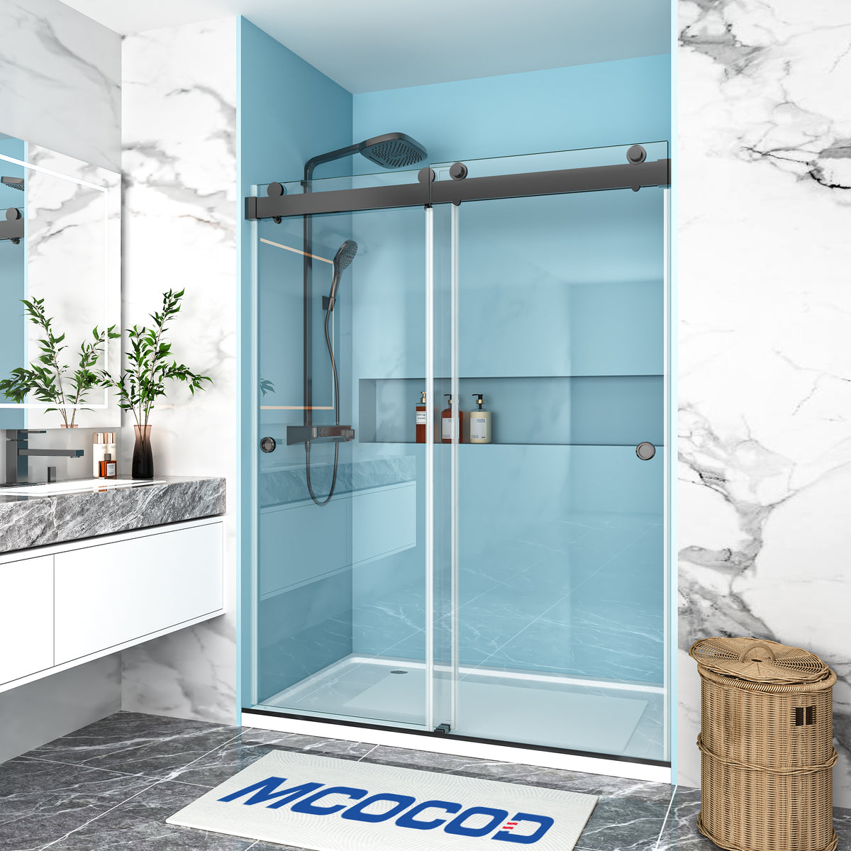 MCOCOD® Soft-Closing Double Sliding Frameless Shower Door with Two Finger Pulls - DS13HFP